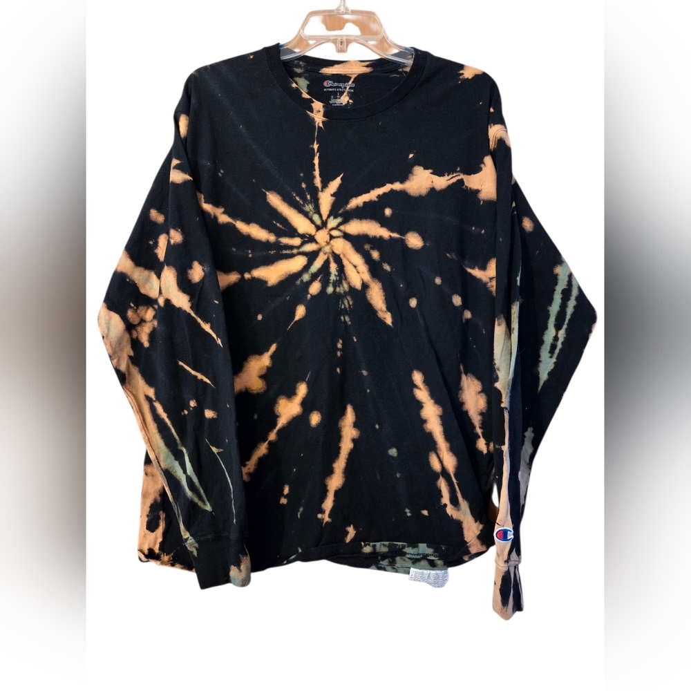 Champion Long Sleeve Tye Dye Shirt Multi Color Boho Hippie Unisex Size Large